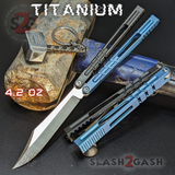 The ONE Hammer CHAB Balisong Clone TITANIUM Butterfly Knife - Black Blue Channel Sharp Live D2 Pinless