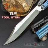 The ONE Hammer CHAB Balisong Clone TITANIUM Butterfly Knife - Black Blue Channel Sharp Live D2 Tool Steel