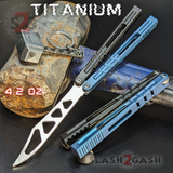 The ONE Hammer CHAB Balisong Clone TITANIUM Butterfly Knife - Black Blue Channel Trainer Practice Dull Safe Training