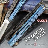 The ONE Hammer CHAB Balisong Clone TITANIUM Butterfly Knife - Black Blue Channel Trainer Practice Dull Safe Training