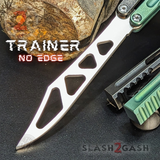 The ONE Hammer CHAB Balisong Clone TITANIUM Butterfly Knife - Black Green Channel Trainer Practice Dull Safe Training