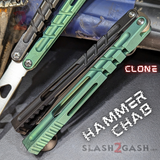 The ONE Hammer CHAB Balisong Clone TITANIUM Butterfly Knife - Black Green Channel Trainer Practice Dull Safe Training