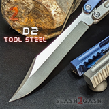 Hammer CHAB Balisong Clone The One TITANIUM Butterfly Knife - Blue Grey Channel Sharp Live D2 Blade