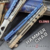 Hammer CHAB Balisong Clone The One TITANIUM Butterfly Knife - Blue Grey Channel Sharp Live D2 Pinless