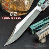 Hammer CHAB Balisong Clone The One TITANIUM Butterfly Knife - Green Grey Channel Sharp Live D2 Blade
