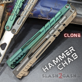 Hammer CHAB Balisong Clone The One TITANIUM Butterfly Knife - Green Grey Channel Sharp Live D2 Pinless