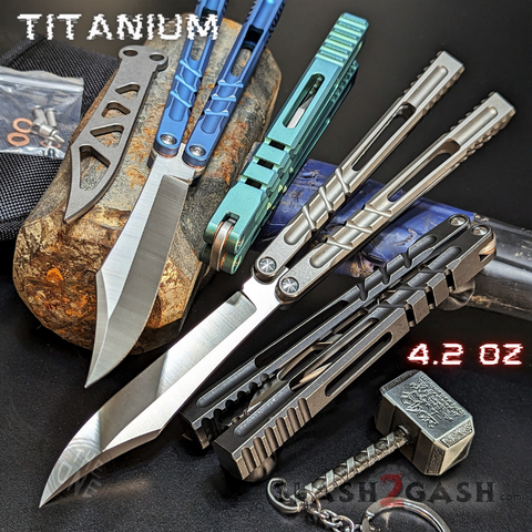 The ONE Hammer CHAB Balisong Clone TITANIUM Butterfly Knife - Channel D2 Pinless Bushings Floating Washers