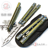 The ONE Python Clone TITANIUM Balisong Trainer Butterfly Knife - Hex Blue Yellow Gold Practice Safe Dull