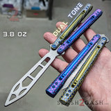 The ONE Python Clone TITANIUM Balisong Trainer Butterfly Knife - Hex Blue Purple Gold Practice Safe Dull