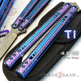 The ONE Python Clone Balisong TITANIUM Butterfly Knife Sharp - Hex Blue Purple Real Damascus Live Blade