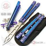 The ONE Python Clone TITANIUM Balisong Trainer Butterfly Knife - Hex Blue Purple Practice Safe Dull