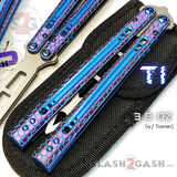 The ONE Python Clone Balisong TITANIUM Trainer Butterfly Knife - Hex Blue Purple Practice Safe Dull