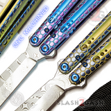 The ONE Python Clone Hex Pattern Balisong TITANIUM Butterfly Knife - Damascus Bushings