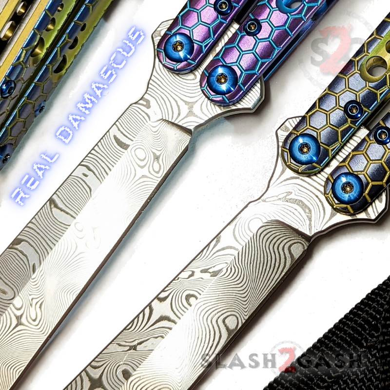 Python Army Knife TheONE Python Clone Butterfly Knife TITANIUM Balisong - Damascus ...