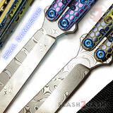 The ONE Python Clone Damascus Blade Balisong TITANIUM Butterfly Knife - Real Layered