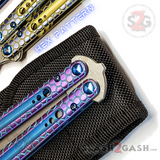 The ONE Python Clone Hex Pattern TITANIUM Balisong Butterfly Knife - Damascus Blue Screws Hardware