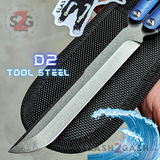 The ONE Tsunami Balisong Clone TITANIUM Butterfly Knife - Blue Channel Sharp Live D2 Stonewash