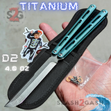 Tsunami Balisong Clone The ONE TITANIUM Butterfly Knife - Green Channel Sharp Live D2 Stonewash