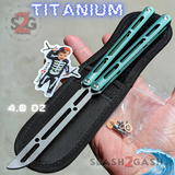 The ONE Tsunami Balisong Clone TITANIUM Butterfly Knife - Green Channel Trainer Practice Dull Safe Training