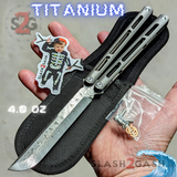 Tsunami Balisong Clone The ONE TITANIUM Butterfly Knife - Gray Silver Channel Damascus Sharp Live