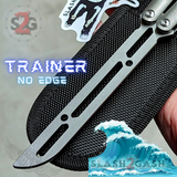 Tsunami Balisong Clone The ONE TITANIUM Butterfly Knife - Grey Silver Channel Trainer Practice Dull Safe Training