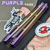 Tsunami Balisong Clone The ONE TITANIUM Butterfly Knife - Purple Fade Channel Construction Handles