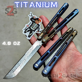 Tsunami Balisong Clone The ONE TITANIUM Butterfly Knife - Toxic Fire Channel Damascus Sharp Live