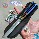 Tsunami Balisong Clone The ONE TITANIUM Butterfly Knife - Toxic Fire Channel Damascus Holy Grail