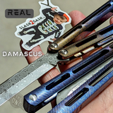 The ONE Tsunami Balisong Clone Toxic Fire TITANIUM Butterfly Knife - Real Damascus Steel