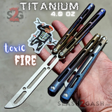Tsunami Balisong Clone The ONE TITANIUM Butterfly Knife - Toxic Fire Channel Trainer Practice Dull Safe Training