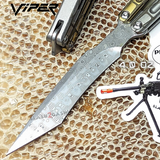 The ONE Viper Balisong Clone TITANIUM Butterfly Knfie - Gold Silver Damascus Sharp Live Blade