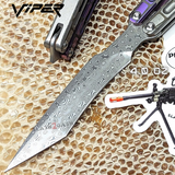 The ONE Viper Balisong Clone TITANIUM Butterfly Knfie - Purple Gray Silver Damascus Sharp Live Blade