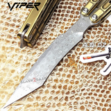 The ONE Viper Balisong Clone TITANIUM Butterfly Knfie - Gold Yellow Damascus Sharp Live Blade