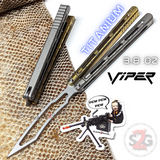 The ONE Viper Butterfly Knife Clone TITANIUM Balisong - Gold Silver Trainer Safe Dull Practice Training