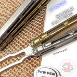 The ONE Viper Butterfly Knife Clone TITANIUM Balisong - Gold Silver Trainer Safe Dull Practice Training