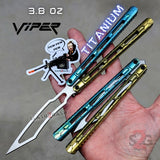 The ONE Viper Butterfly Knife Clone TITANIUM Balisong - Green Gold Trainer Safe Dull Practice Training