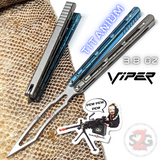 The ONE Viper Butterfly Knife Clone TITANIUM Balisong - Green Gray Silver Trainer Safe Dull Practice Training