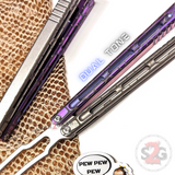 The ONE Viper Butterfly Knife Clone TITANIUM Balisong - Purple Gray Silver Trainer Safe Dull Practice Training
