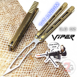 The ONE Viper Butterfly Knife Clone TITANIUM Balisong - Gold Yellow Trainer Safe Dull Practice Training