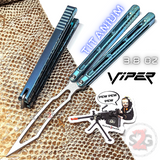 The ONE Viper Butterfly Knife Clone TITANIUM Balisong - Green Trainer Safe Dull Practice Training