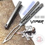 The ONE Viper Butterfly Knife Clone TITANIUM Balisong - Grey Silver Gray Trainer Safe Dull Practice Training