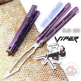 The ONE Viper Butterfly Knife Clone TITANIUM Balisong - Purple Trainer Safe Dull Practice Training