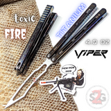 The ONE Viper Butterfly Knife Clone TITANIUM Balisong - Toxic Fire Burning Trainer Safe Dull Practice Training
