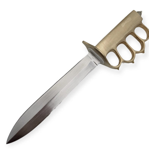Trench Knife 13 Inch LARGE Carbon Steel Dagger Real Brass Knuckles - XL