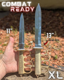 Trench Knife 11 or 13 Inch Carbon Steel Dagger Real Brass Knuckles - 2 sizes