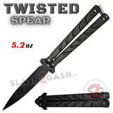 Twist Riveted Butterfly Knife Dagger Balisong with Latch - All Black Knife Blackout Black Blade