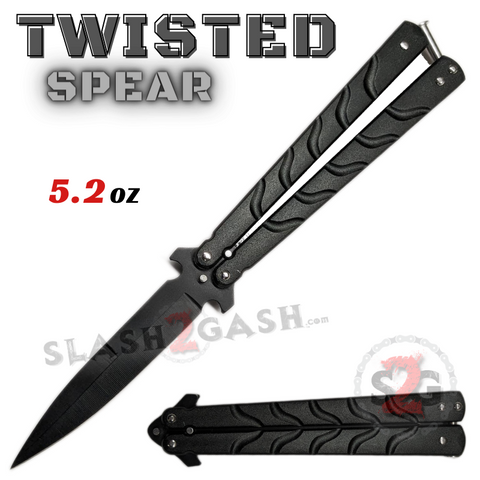 Twist Riveted Butterfly Knife Dagger Balisong with Latch - Black Knife Black Blade