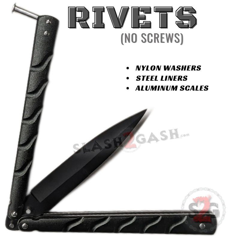 Twisted Spear Dagger Butterfly Knife Balisong w/ Rivets - Black ...
