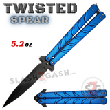 Twist Riveted Butterfly Knife Dagger Balisong with Latch - Blue Knife Black Blade