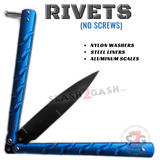 Twist Riveted Butterfly Knife Dagger Balisong with Latch - Blue Knife Black Blade